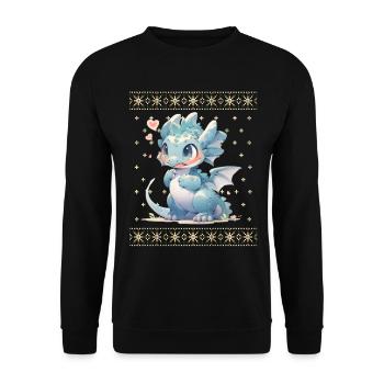 Kawaii Dragon in Ugly Christmas Sweater Style - Unisex Sweatshirt - black - Front - Alina (178cm) & Michal (187cm)