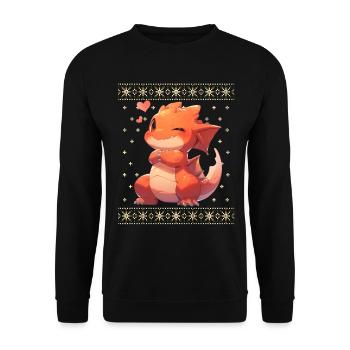 Kawaii Dragon in Ugly Christmas Sweater Style - Unisex Sweatshirt - black - Front - Alina (178cm) & Michal (187cm)