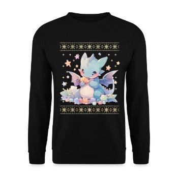 Kawaii Dragon in Ugly Christmas Sweater Style - Unisex Sweatshirt - black - Front - Alina (178cm) & Michal (187cm)