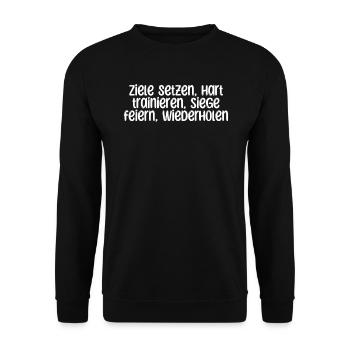 Fitness - Ziele setzen, hart trainieren, Siege - Unisex Pullover - Schwarz - Vorne - Alina (178cm) & Michal (187cm)