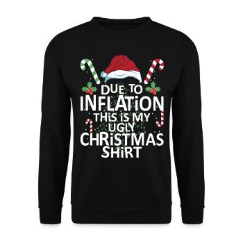 Aufgrund der Inflation Hässliche Weihnachten Witzi - Unisex Pullover - Schwarz - Vorne - Alina (178cm) & Michal (187cm)