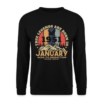 Geburtstagsgeschenk, geboren im Januar 1951 - Unisex Pullover - Schwarz - Vorne - Alina (178cm) & Michal (187cm)