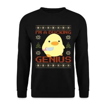 Duck with Knife Meme - Quacking Genius Christmas - Unisex Sweatshirt - black - Front - Alina (178cm) & Michal (187cm)