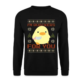 Duck with Knife Meme - Quackers Ugly Christmas - Unisex Sweatshirt - black - Front - Alina (178cm) & Michal (187cm)