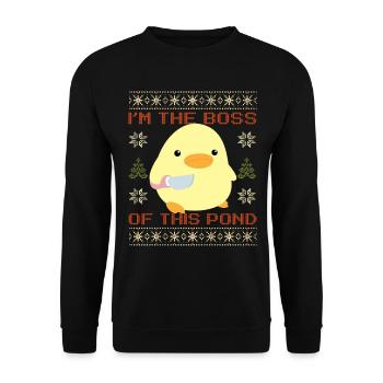 Duck with Knife Meme - My Pond Ugly Christmas - Unisex Sweatshirt - black - Front - Alina (178cm) & Michal (187cm)