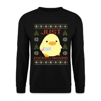 Duck with Knife Meme Duckin' around Ugly Christmas - Unisex Sweatshirt - black - Front - Alina (178cm) & Michal (187cm)