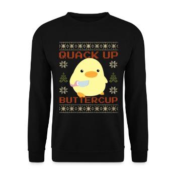 Duck With Knife Meme - Quack Up Ugly Christmas - Unisex Sweatshirt - black - Front - Alina (178cm) & Michal (187cm)