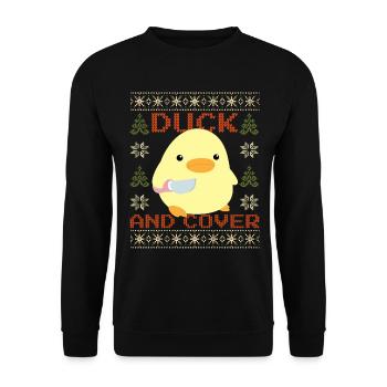 Duck with Knife Meme - Cover Duck Ugly Christmas - Unisex Sweatshirt - black - Front - Alina (178cm) & Michal (187cm)