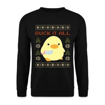 Duck with Knife Meme - Duck it all Ugly Christmas - Unisex Sweatshirt - black - Front - Alina (178cm) & Michal (187cm)