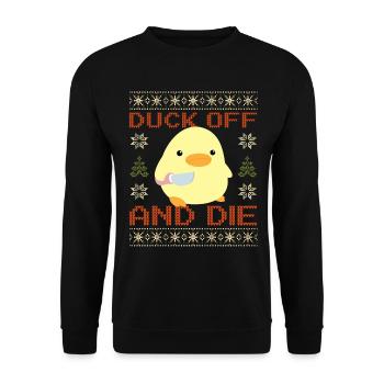 Duck With Knife Meme - Duck Off Ugly Christmas - Unisex Sweatshirt - black - Front - Alina (178cm) & Michal (187cm)