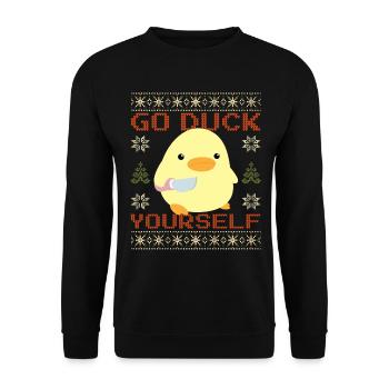 Duck With Knife Meme Duck Yourself Ugly Christmas - Unisex Sweatshirt - black - Front - Alina (178cm) & Michal (187cm)