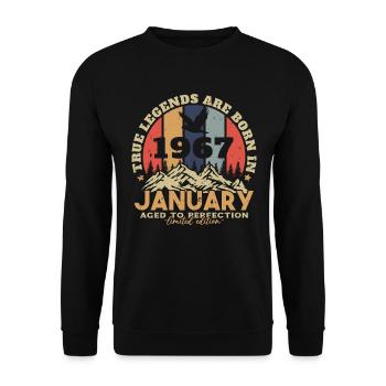 Geburtstagsgeschenke, geboren im Januar 1967 - Unisex Pullover - Schwarz - Vorne - Alina (178cm) & Michal (187cm)