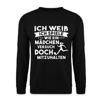 Fußball Sport Mädchen Geschenk - Unisex Pullover - Schwarz - Vorne - Alina (178cm) & Michal (187cm)