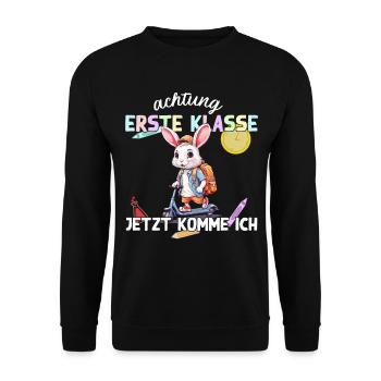 Süßer Hase mit Roller Schulbeginn Erste Klasse - Unisex Pullover - Schwarz - Vorne - Alina (178cm) & Michal (187cm)