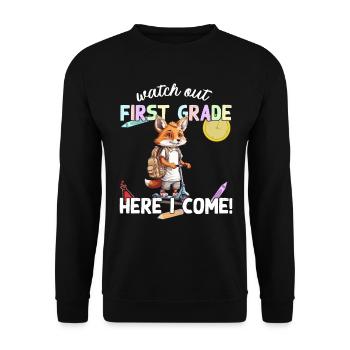 Fox First Day of School with Scooter Funny Saying - Unisex Sweatshirt - black - Front - Alina (178cm) & Michal (187cm)