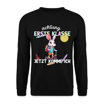 Schulkind Hase Erste Klasse Einschulungsdesign - Unisex Pullover - Schwarz - Vorne - Alina (178cm) & Michal (187cm)