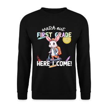 Funny Bunny on Scooter Back to School School Design - Unisex Sweatshirt - black - Front - Alina (178cm) & Michal (187cm)