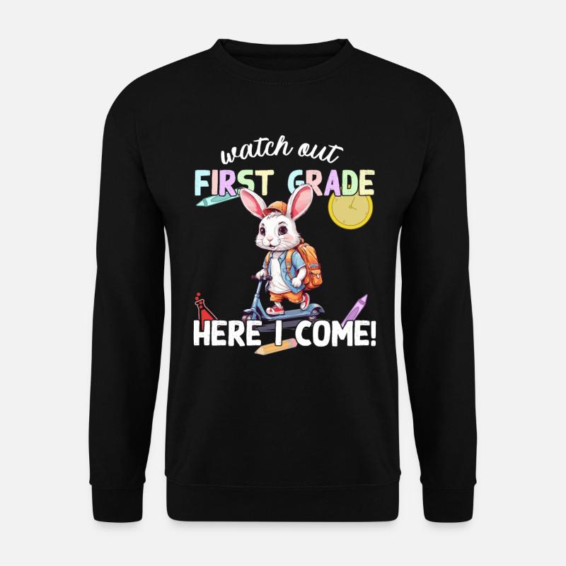 Lustiger Hase auf Roller Schulanfang Schule Design - Unisex Pullover - Schwarz