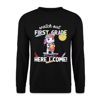 Licorne mignonne premier jour d’école école de skateboard - Sweat-shirt Unisexe - noir - Devant - Alina (178cm) & Michal (187cm)