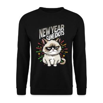 Same Idiots - Pyjama Bonne Année Chat en Colère - Sweat-shirt Unisexe - noir - Devant - Alina (178cm) & Michal (187cm)