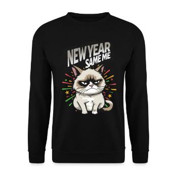 Nouvel An Same Me : Pyjama Bonne Année Chat En Colère - Sweat-shirt Unisexe - noir - Devant - Alina (178cm) & Michal (187cm)
