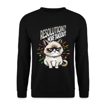 More Takeout - Angry Cat Happy New Year Pajamas - Unisex Pullover - Schwarz - Vorne - Alina (178cm) & Michal (187cm)