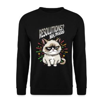 Resolutions? Nah! Angry Cat Happy New Year Pajamas - Unisex Pullover - Schwarz - Vorne - Alina (178cm) & Michal (187cm)