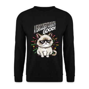 Plus près de la mort - Pyjama Angry Cat Happy New Year - Sweat-shirt Unisexe - noir - Devant - Alina (178cm) & Michal (187cm)