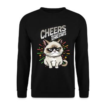 Faux départs - Pyjama Bonne Année Chat en colère - Sweat-shirt Unisexe - noir - Devant - Alina (178cm) & Michal (187cm)