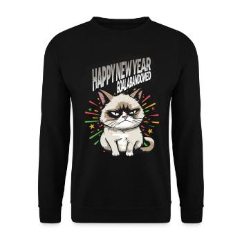 Goal abandoned - Angry Cat Happy New Year Pajamas - Unisex Pullover - Schwarz - Vorne - Alina (178cm) & Michal (187cm)
