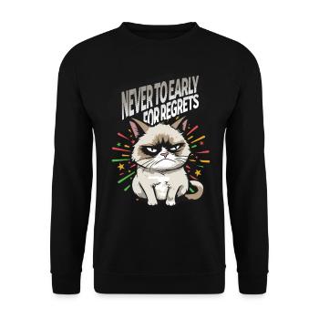 Early Regrets - Angry Cat Happy New Year Pajamas - Unisex Pullover - Schwarz - Vorne - Alina (178cm) & Michal (187cm)