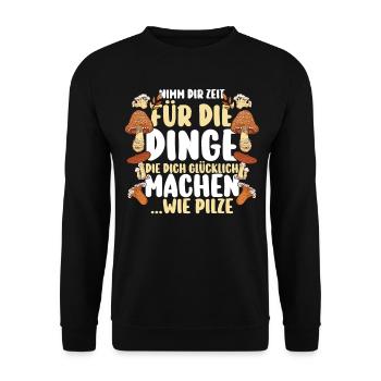Pilz Pilze Pilzjäger Pilzsammler - Unisex Pullover - Schwarz - Vorne - Alina (178cm) & Michal (187cm)