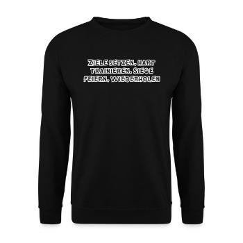 Fitness - Ziele setzen, hart trainieren, Siege - Unisex Pullover - Schwarz - Vorne - Alina (178cm) & Michal (187cm)