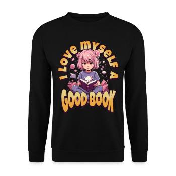 I love Books - Kawaii Anime Girl for Bookworms - Unisex Sweatshirt - black - Front - Alina (178cm) & Michal (187cm)