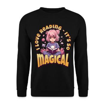 Reading is magical - Kawaii Anime Girl Bookish - Unisex Sweatshirt - black - Front - Alina (178cm) & Michal (187cm)