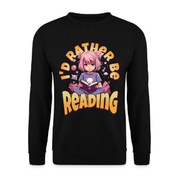 I'd rather be reading Kawaii Anime Girl Bookworm - Unisex Sweatshirt - black - Front - Alina (178cm) & Michal (187cm)