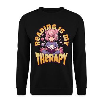 Reading is my Therapy Kawaii Girl for Bookworms - Unisex Sweatshirt - black - Front - Alina (178cm) & Michal (187cm)