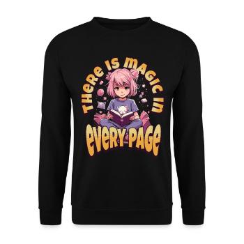 There is Magic in every Page - Kawaii Anime Girl - Unisex Pullover - Schwarz - Vorne - Alina (178cm) & Michal (187cm)