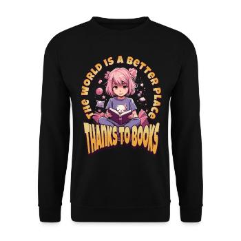 World of Books Kawaii Anime Girl for Bookworms - Unisex Sweatshirt - black - Front - Alina (178cm) & Michal (187cm)