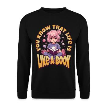 Life is like a Book - Kawaii Girl for Bookworms - Unisex Sweatshirt - black - Front - Alina (178cm) & Michal (187cm)