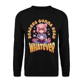 Whatever Readers going to read - Kawaii Anime Girl - Unisex Sweatshirt - black - Front - Alina (178cm) & Michal (187cm)