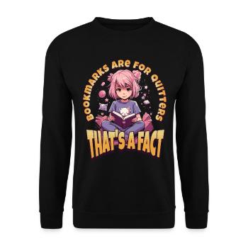 Bookmarks are for Quitters - Kawaii Anime Girl - Unisex Sweatshirt - black - Front - Alina (178cm) & Michal (187cm)