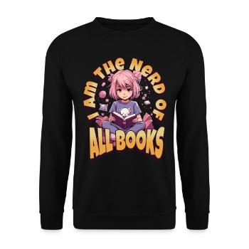 Book Nerd - Kawaii Anime Girl for Bookworms - Unisex Sweatshirt - black - Front - Alina (178cm) & Michal (187cm)