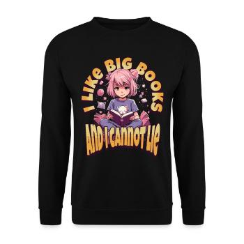 I like big Books - Kawaii Anime Girl Bookworms - Unisex Sweatshirt - black - Front - Alina (178cm) & Michal (187cm)