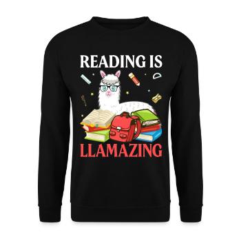 Reading is Llamazing- Llama gifts -Llama Tshirt - Unisex Sweatshirt - black - Front - Alina (178cm) & Michal (187cm)