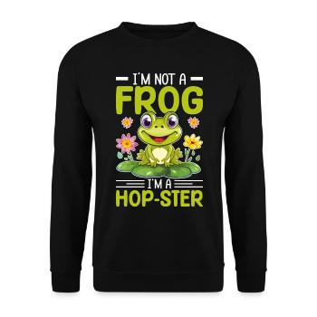 I'm not a Frog i'm a Hop-ster -Frosch Tshirt - Unisex Pullover - Schwarz - Vorne - Alina (178cm) & Michal (187cm)