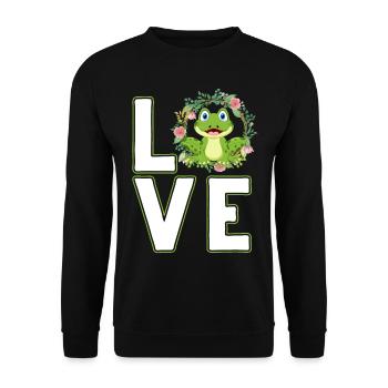 Frosch mit Frosch Liebe und lustige Sprüche - Unisex Pullover - Schwarz - Vorne - Alina (178cm) & Michal (187cm)