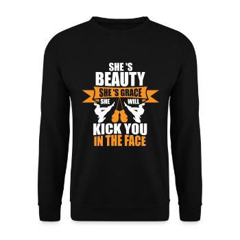 She Is Beauty She Is Grace She Will Kick You, - Unisex Sweatshirt - black - Front - Alina (178cm) & Michal (187cm)
