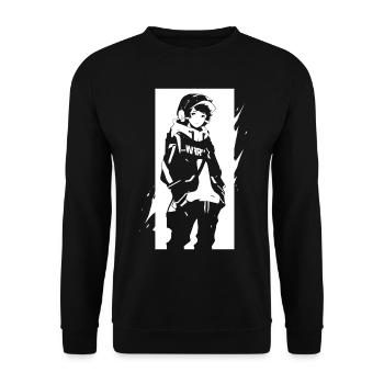 Le cool Cyberpunk Style Anime Boy Otaku de Shibuya - Sweat-shirt Unisexe - noir - Devant - Alina (178cm) & Michal (187cm)