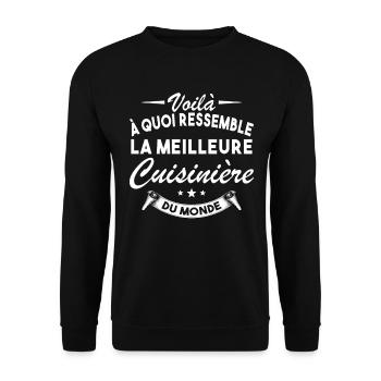 Idée cadeau - Meilleure cuisinière au monde - Sweat-shirt Unisexe - noir - Devant - Alina (178cm) & Michal (187cm)